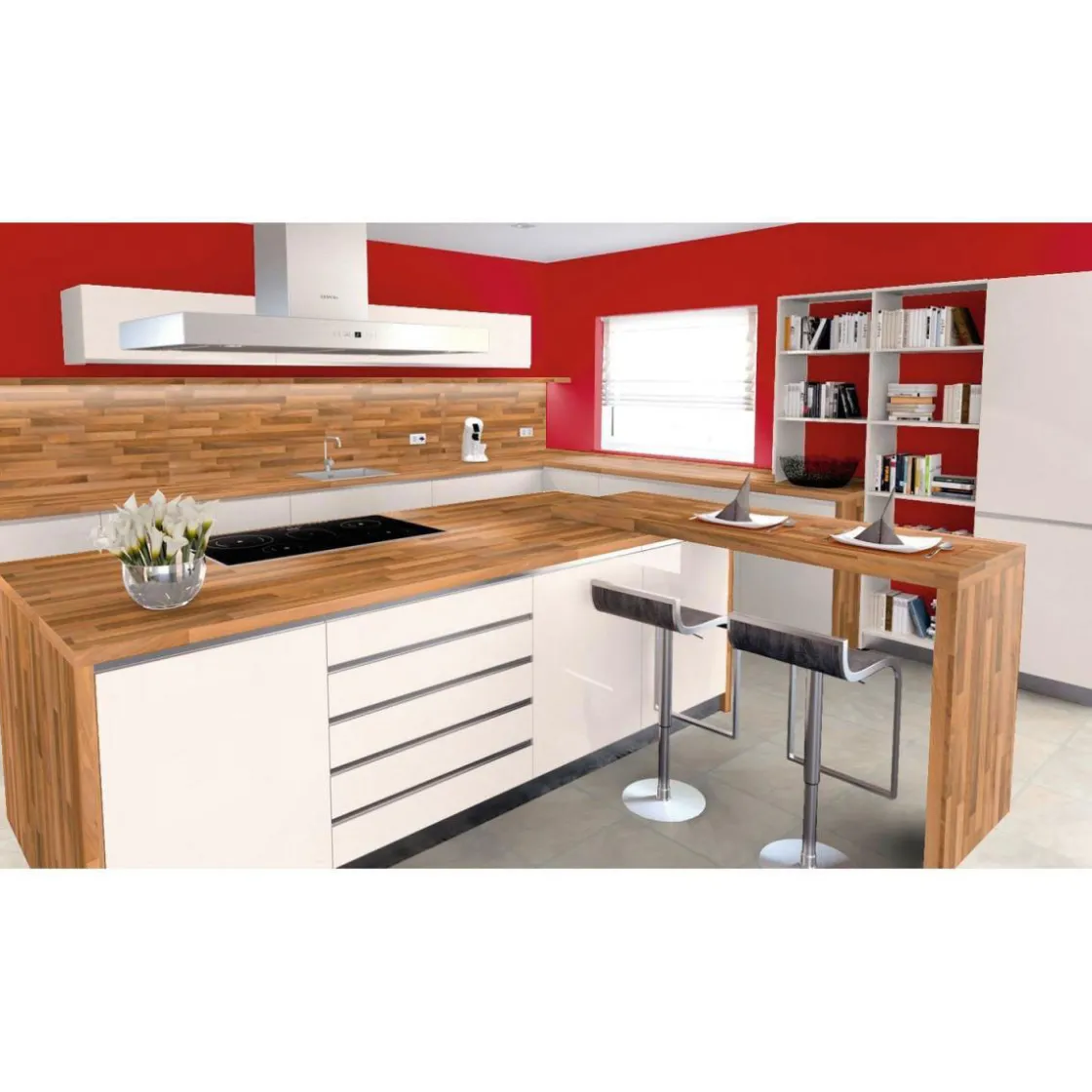 Küchenarbeitsplatte nussbaum butcherblock hell 4100 x 600 x 39 mm ^ Getaelements
