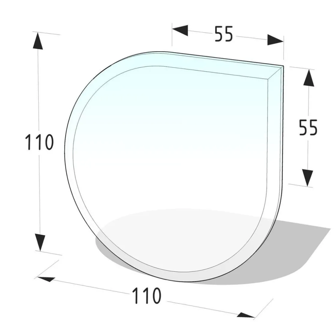 Glasbodenplatte 110x110 cm8 mm, Tropfenform, Klarglas ^ Best