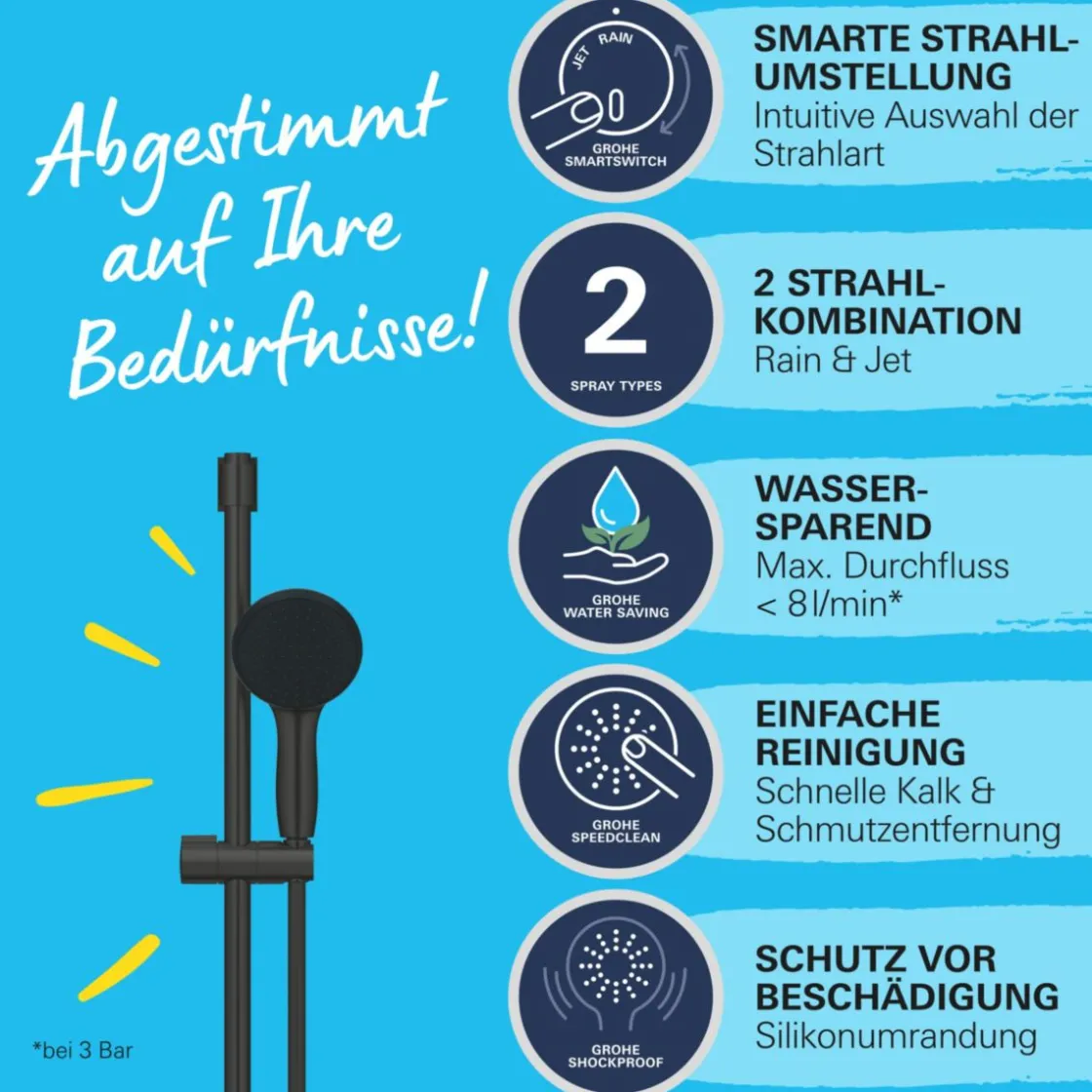 Brausestangenset Vitalio Start 110 2 Strahlarten (Rain, Jet) ^ Grohe Clearance