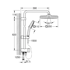 Duschsystem Vitalio Comfort 250 Flex mit Umstellung für die Wandmontage ^ Grohe Best