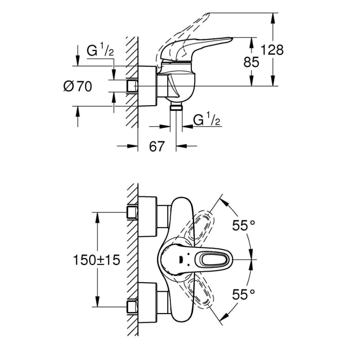 Einhand-Brausebatterie Eurostyle S-Size Hebel offen ^ Grohe Outlet