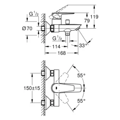 Einhand-Wannenbatterie Start Edge chrom 15 x 16,8 cm ^ Grohe