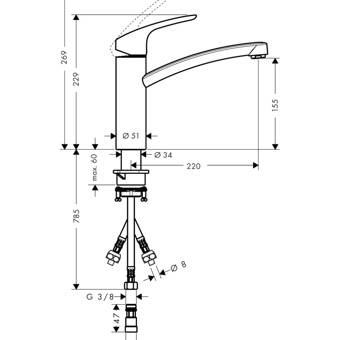 Einhebel-Küchenmischer 160 Focus M41 Niederdruck 1 Strahlart Chrom ^ Hansgrohe Hot