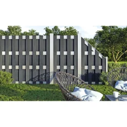 Zaun-Grundelement WPC/Alu 180 x 180 cm anthrazit/silber ^ Hartmann Outlet