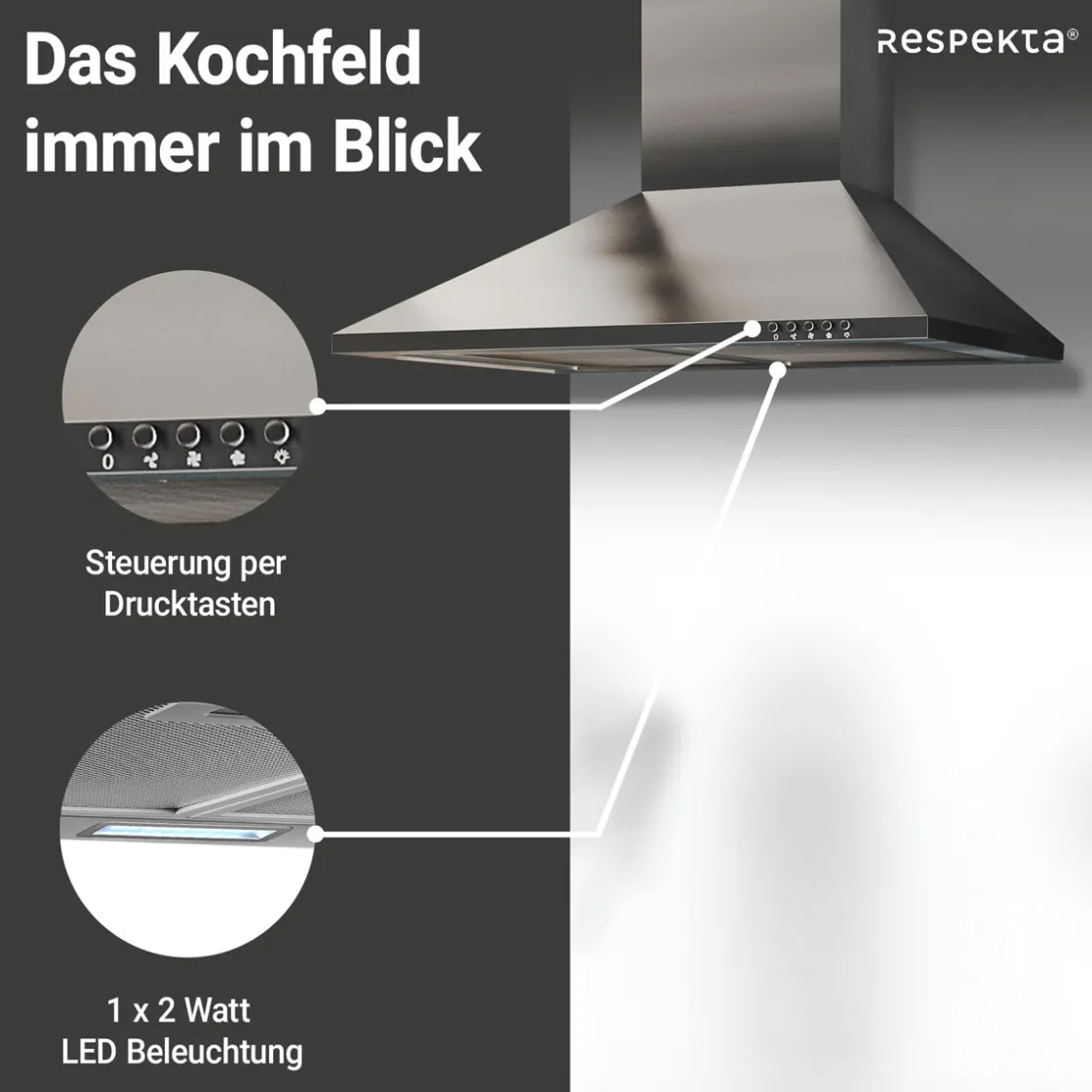 Kaminhaube Edelstahl CH22058IXB60 CM ^ Respekta Clearance