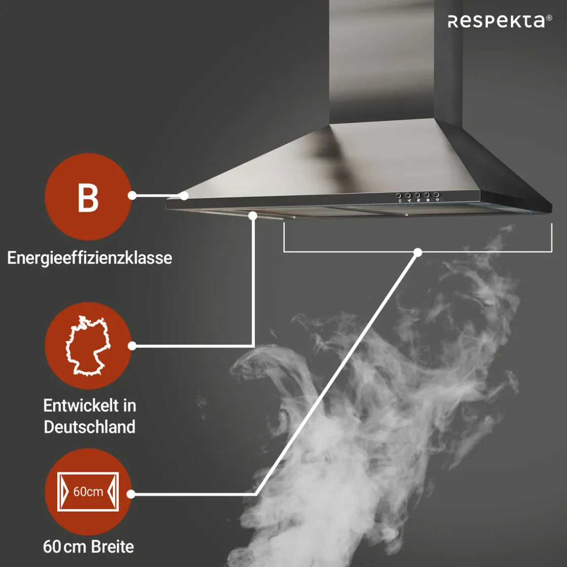 Kaminhaube Edelstahl CH22058IXB60 CM ^ Respekta Clearance