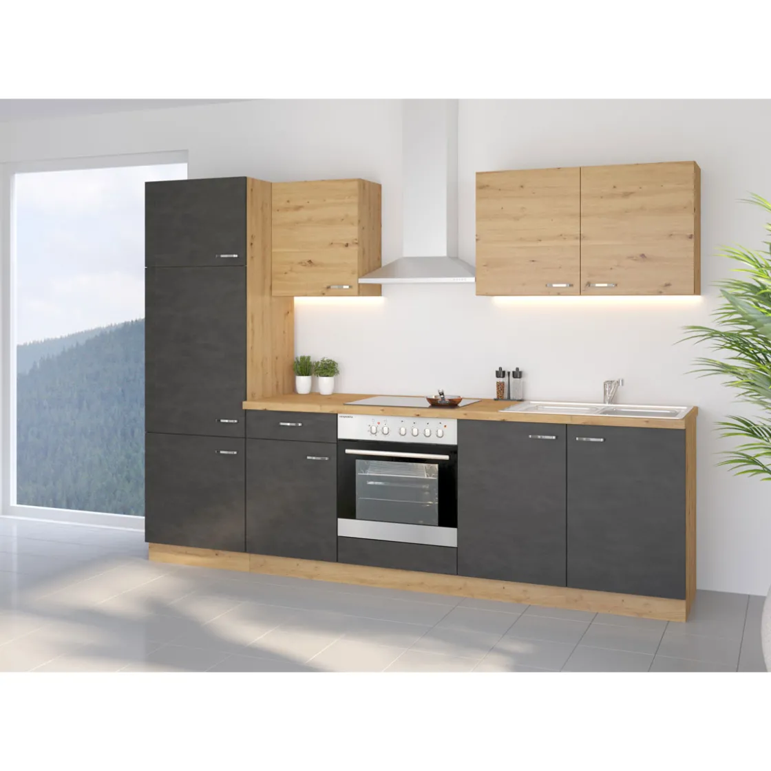 Küchenzeile Alina Eiche Artisan Matera anthrazit 270 cm ^ Online