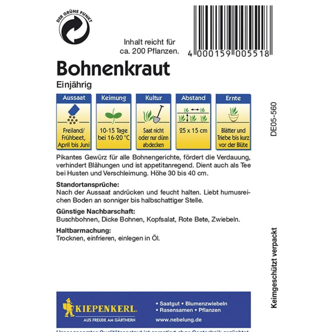 Bohnenkraut einjährig ^ Kiepenkerl Online