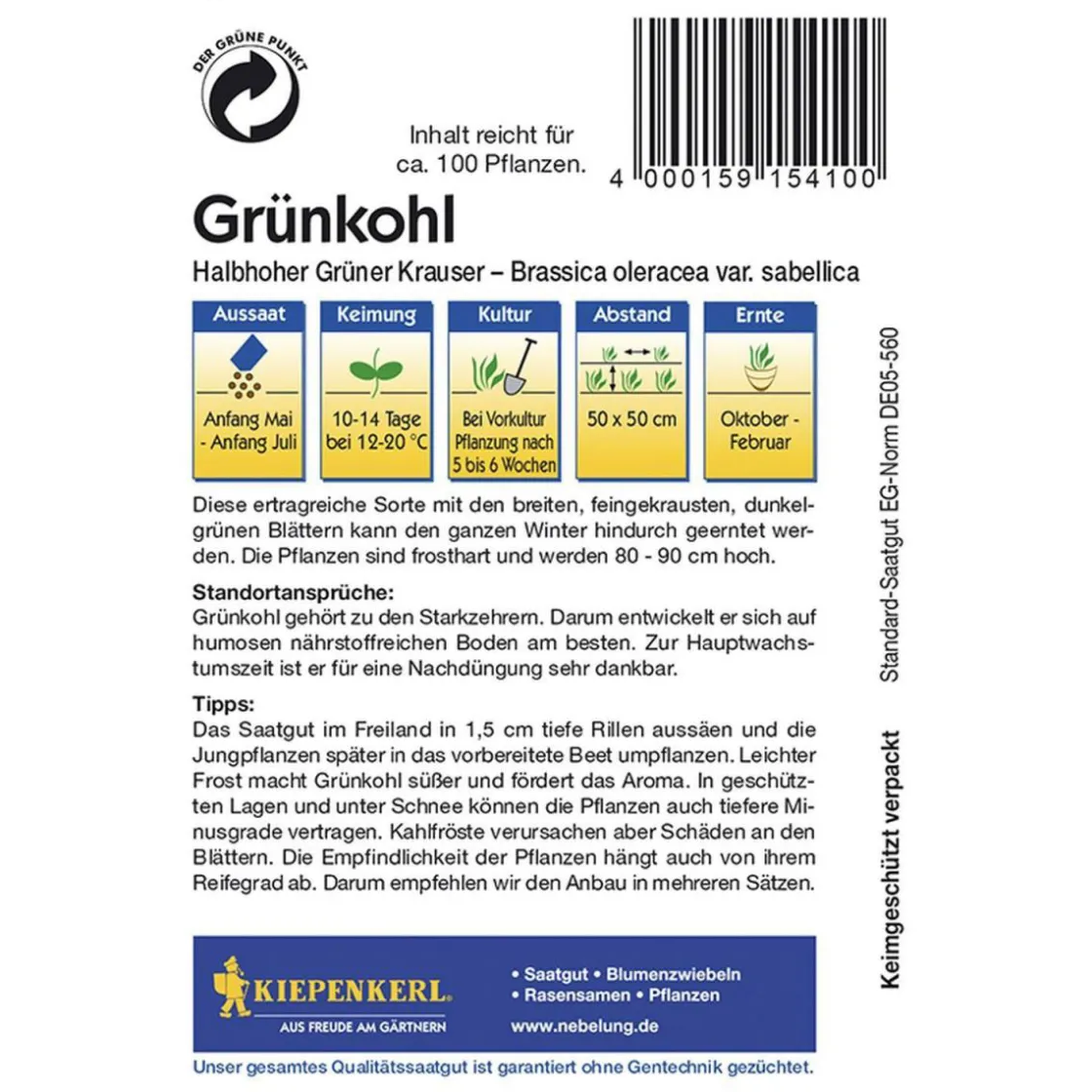 Grünkohl Halbhoher grüner krauser ^ Kiepenkerl Best