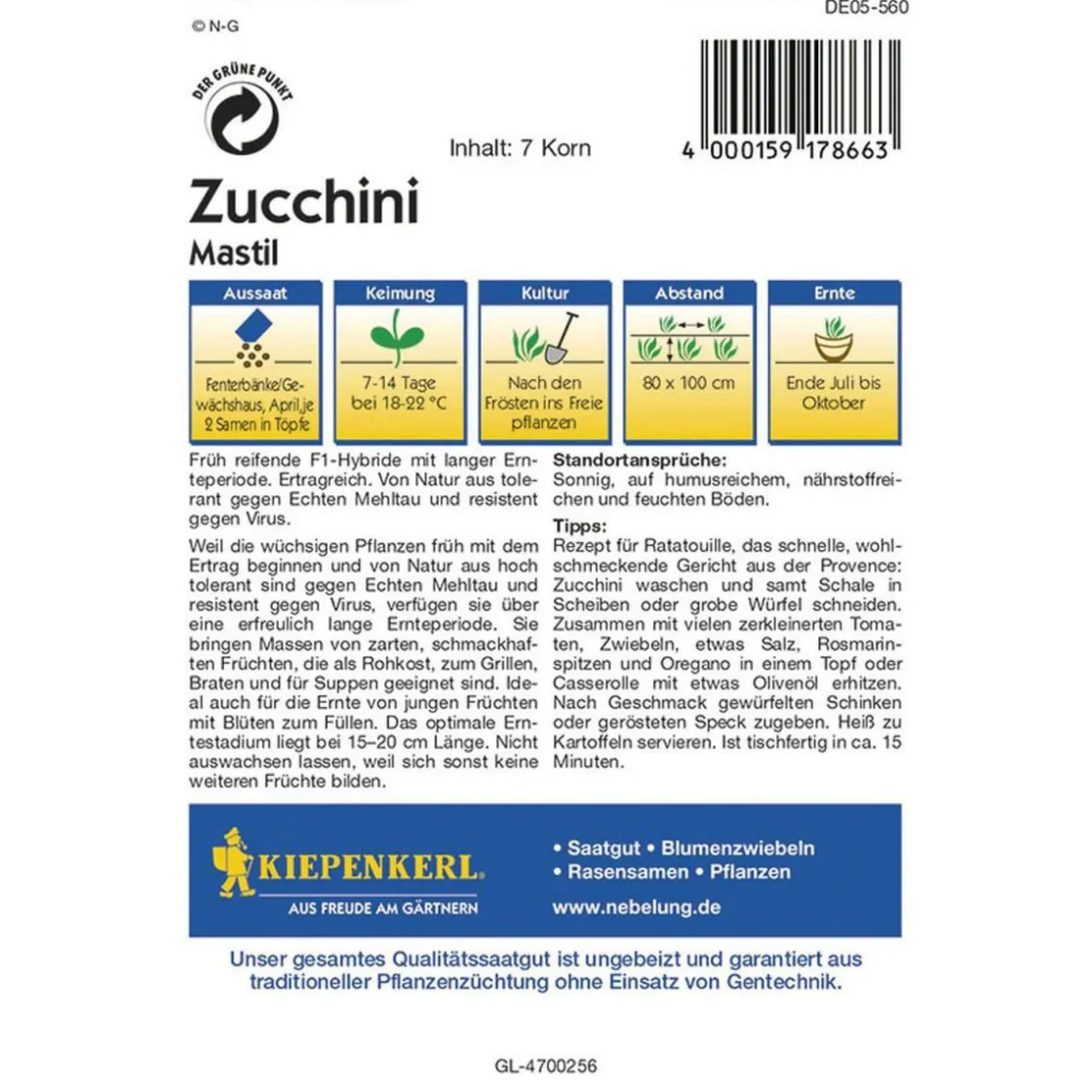 Zucchini Mastil F1 ^ Kiepenkerl Sale