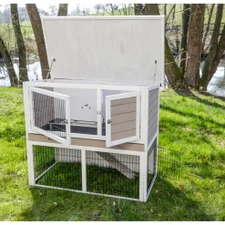 Kleintierstall Lucky 115 x 100 x 65 cm weiß-braun ^ Sale