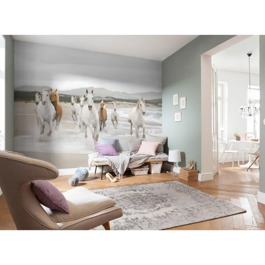 Papier-Fototapete White Horses 8-teilig 368 x 254 cm ^ Komar Outlet