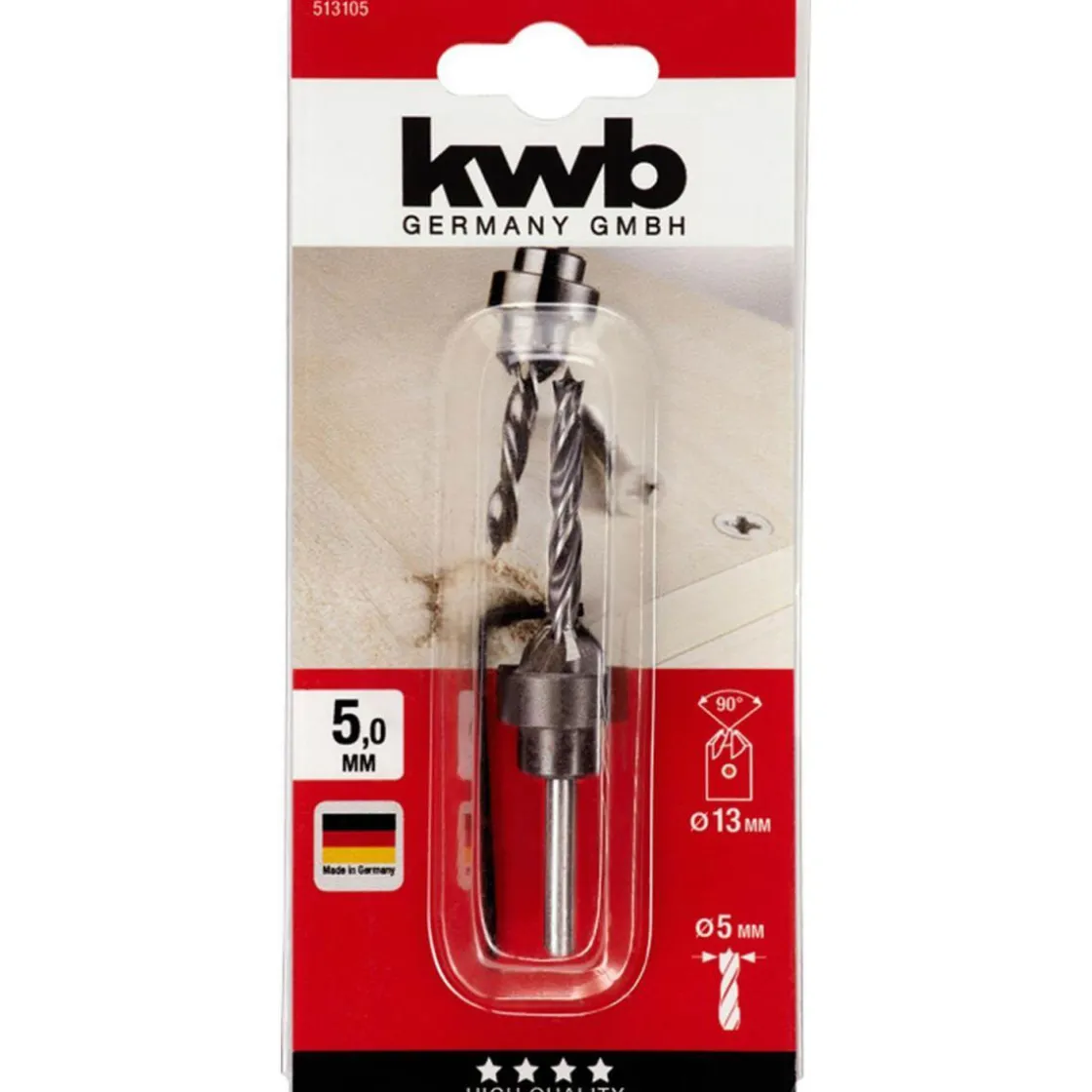 Holzspiralbohrer-Set mit Aufstecksenker und Tiefenstop 3 teilig Durchmesser 5 mm ^ kwb Online