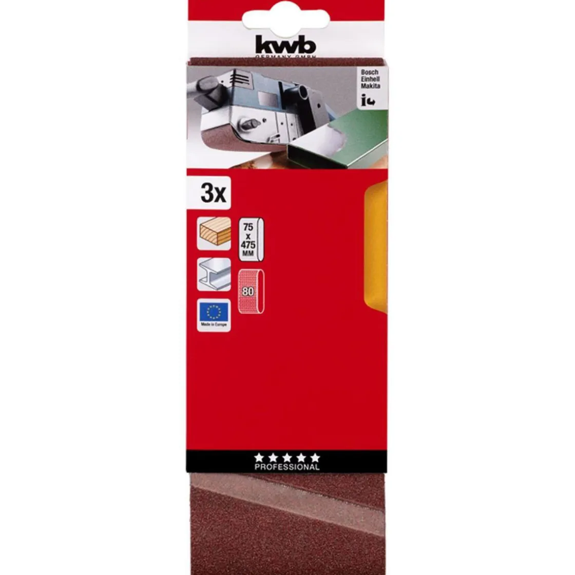 Schleifbänder Holz und Metall 75 x 457 mm K80 ^ kwb Hot
