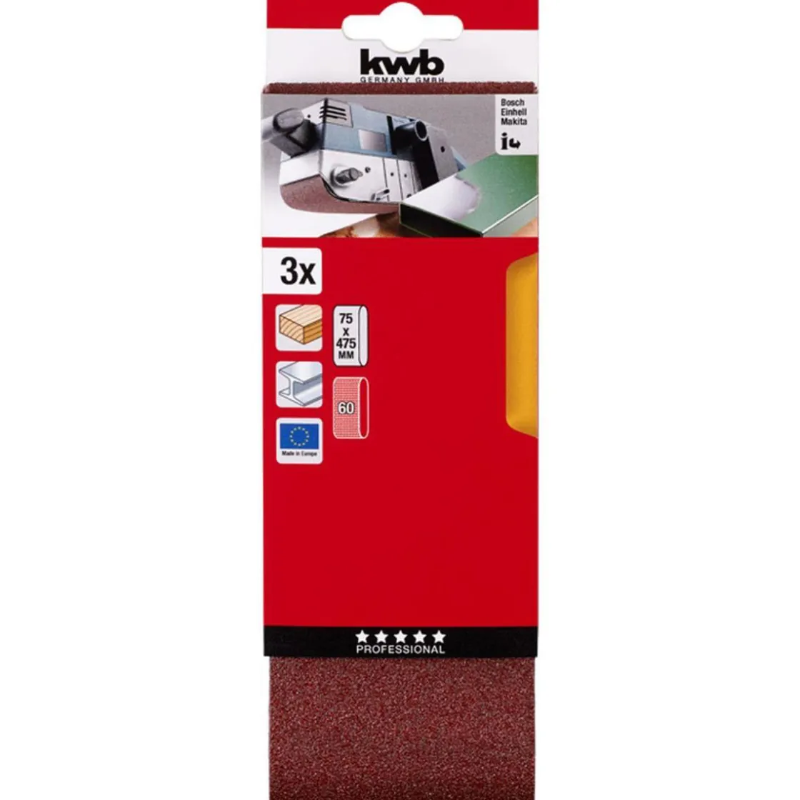 Schleifbänder Holz und Metall 75 x 457 mm K60 ^ kwb Best