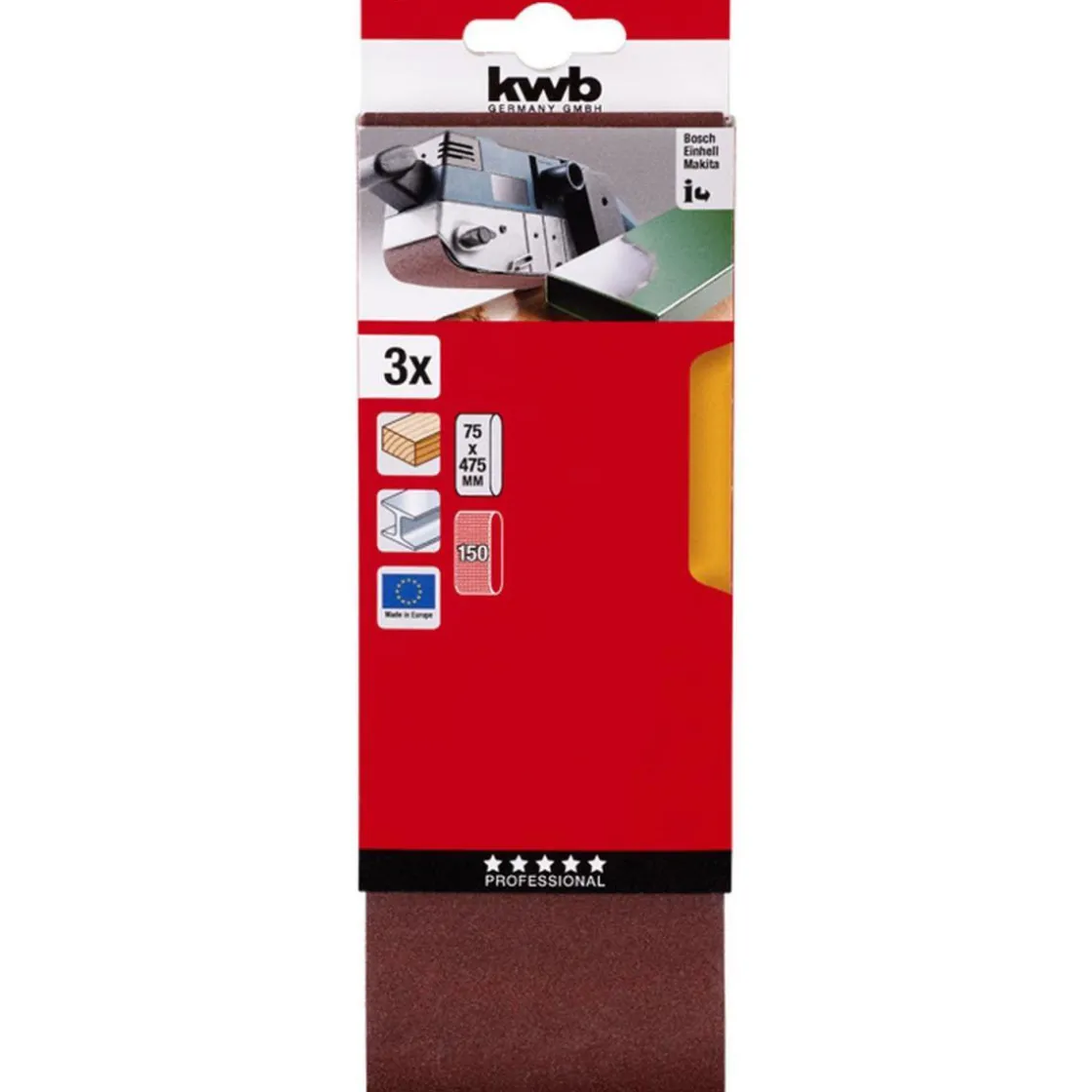 Schleifbänder Holz und Metall 75 x 457 mm K150 ^ kwb Best