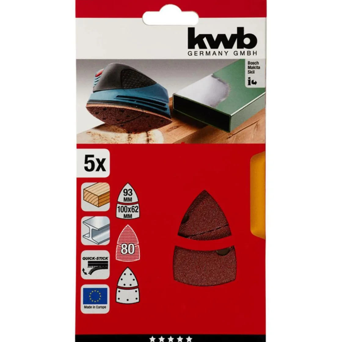Schleifdreiecke Quick Stick Holz und Metall K80 ^ kwb Clearance