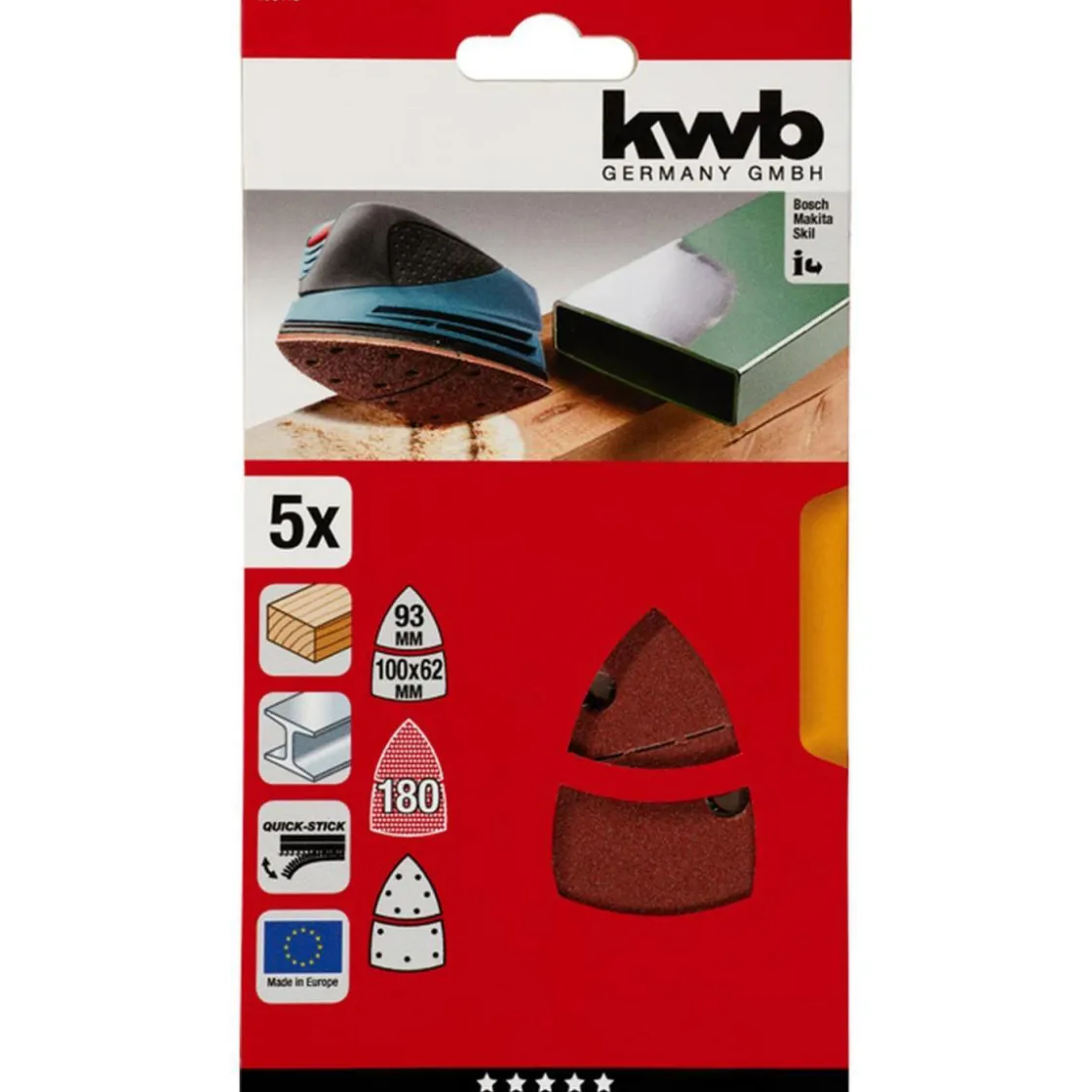 Schleifdreiecke Quick Stick Holz und Metall K180 ^ kwb Clearance
