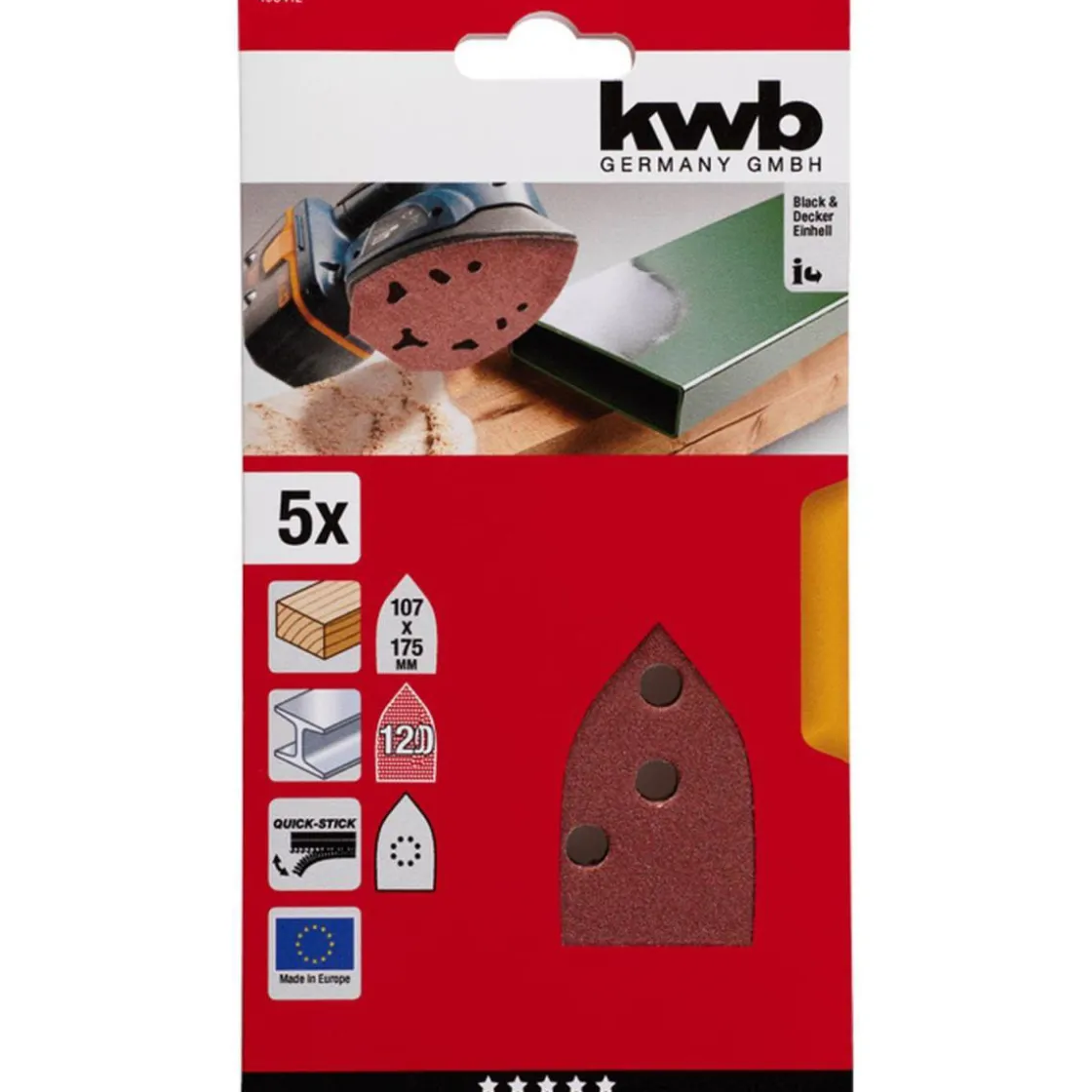 Schleifdreiecke Quick Stick Holz und Metall 107 x 175 mm K120 ^ kwb Hot