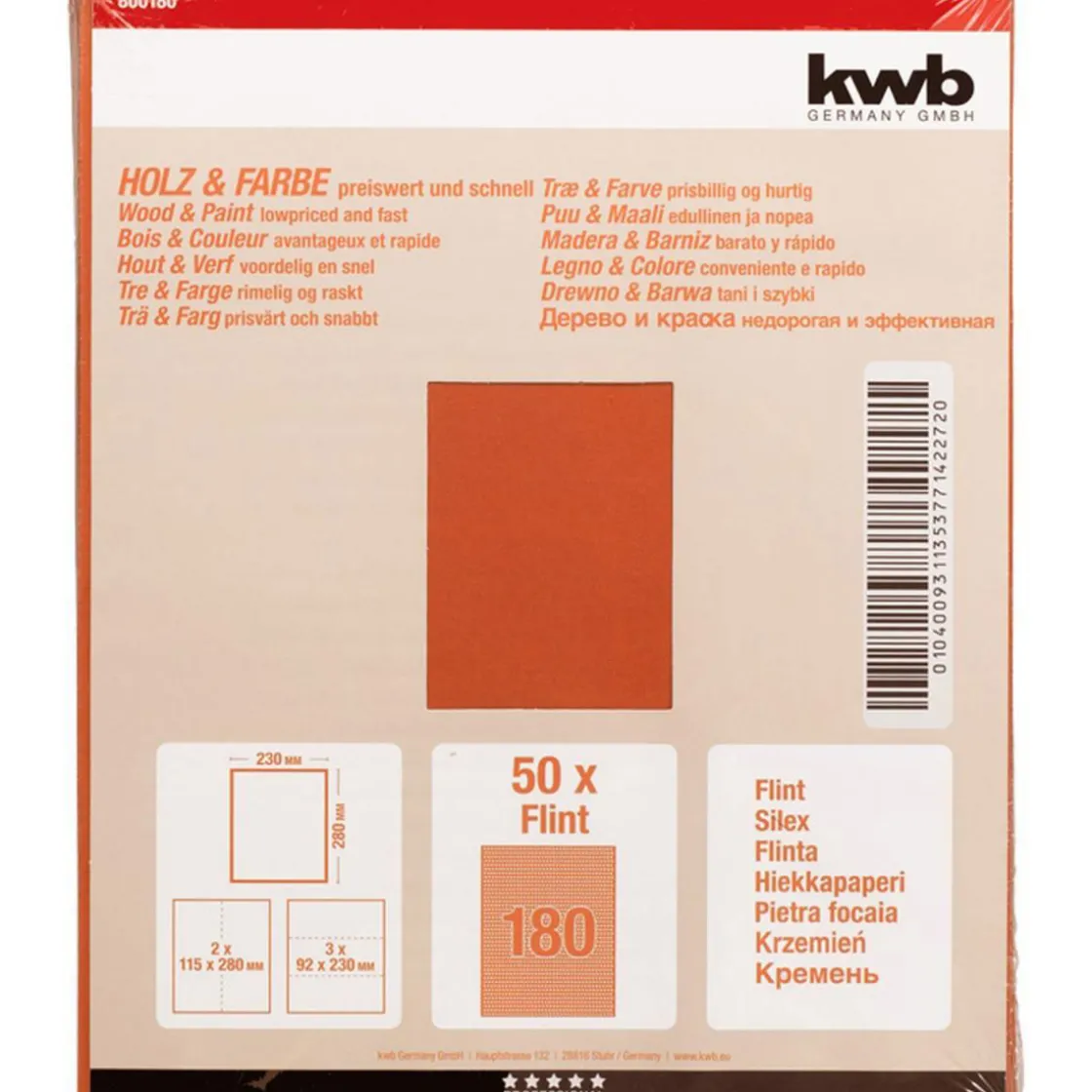 Schleifpapier Holz und Farbe Flint 230 x 280 mm K180 ^ kwb Outlet