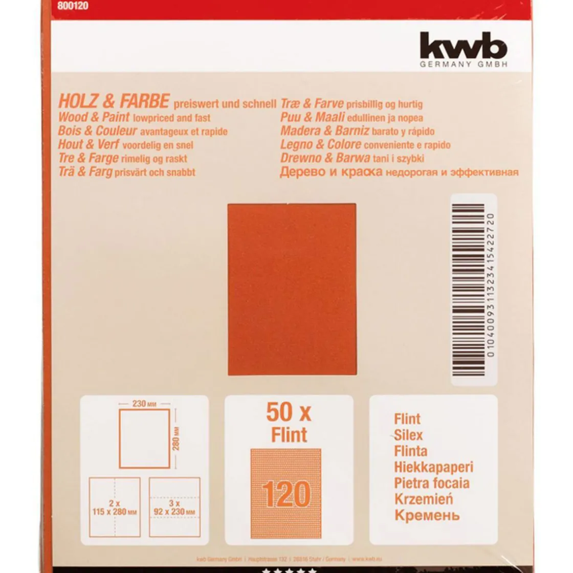 Schleifpapier Holz und Farbe Flint 230 x 280 mm K120 ^ kwb