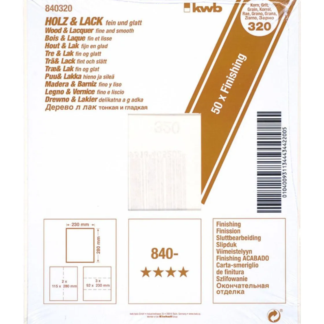 Schleifpapier Holz und Lack Finishing 230 x 280 mm K320 ^ kwb Sale