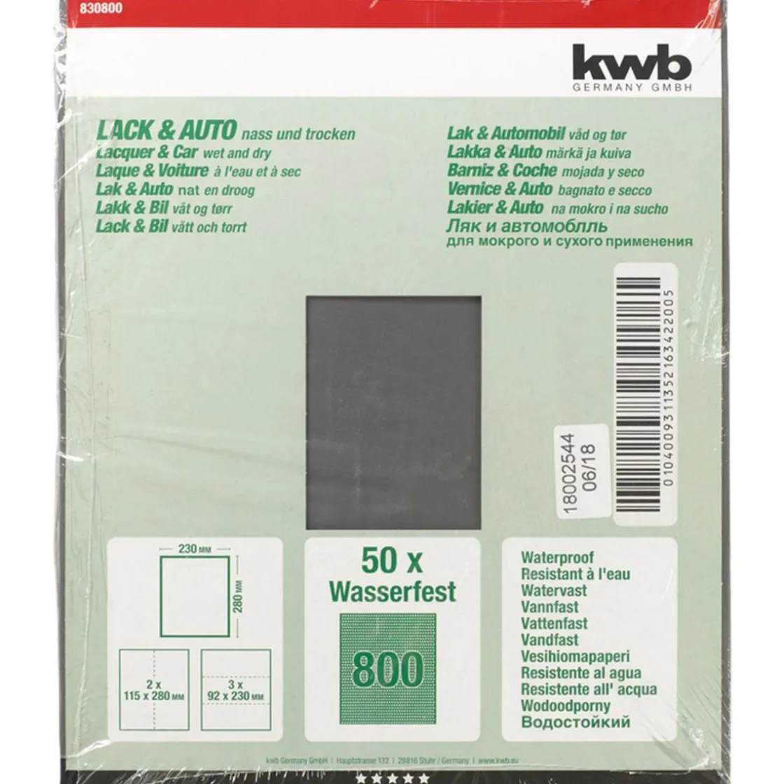 Schleifpapier Lack und Auto wasserfest 230 x 280 mm K800 ^ kwb Outlet