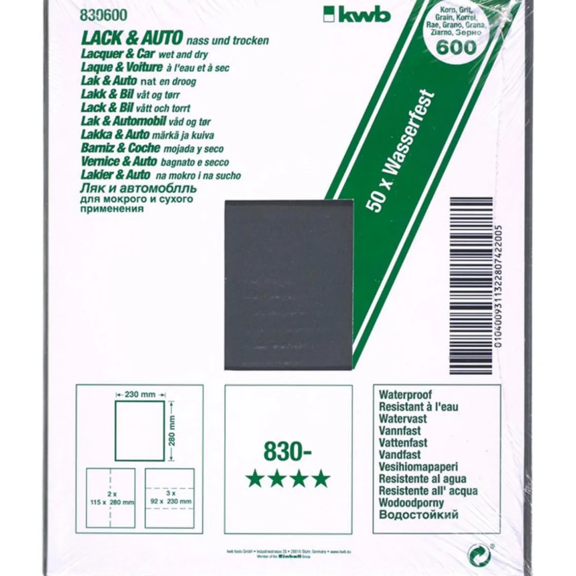 Schleifpapier Lack und Auto wasserfest 230 x 280 mm K600 ^ kwb Online