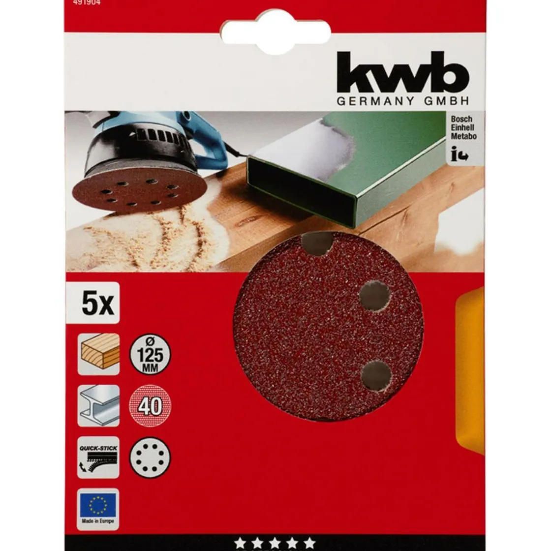 Schleifscheiben Quick-Stick Holz und Metall Durchmesser mm K40 5 Stück ^ kwb Outlet