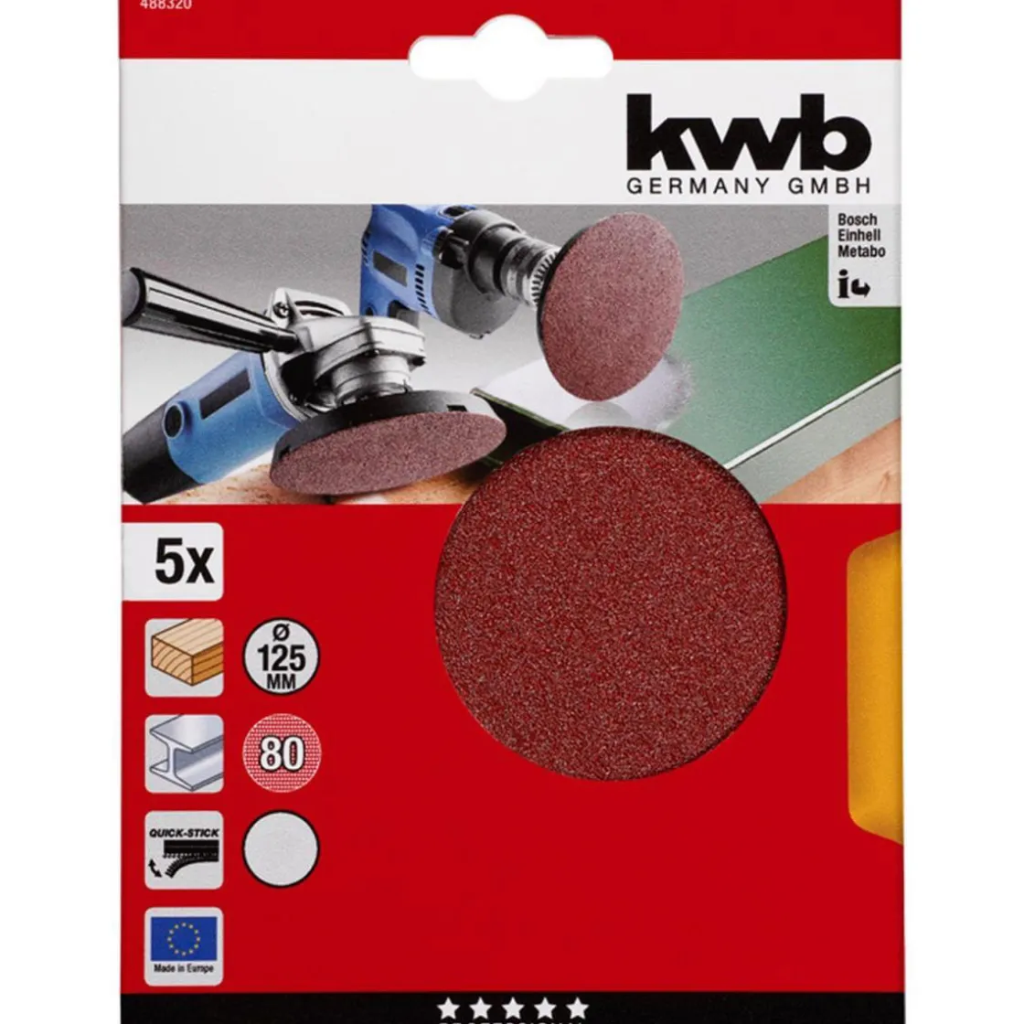 Schleifscheiben Quick-Stick Holz und Metall Durchmesser 125 mm K80 ^ kwb Hot