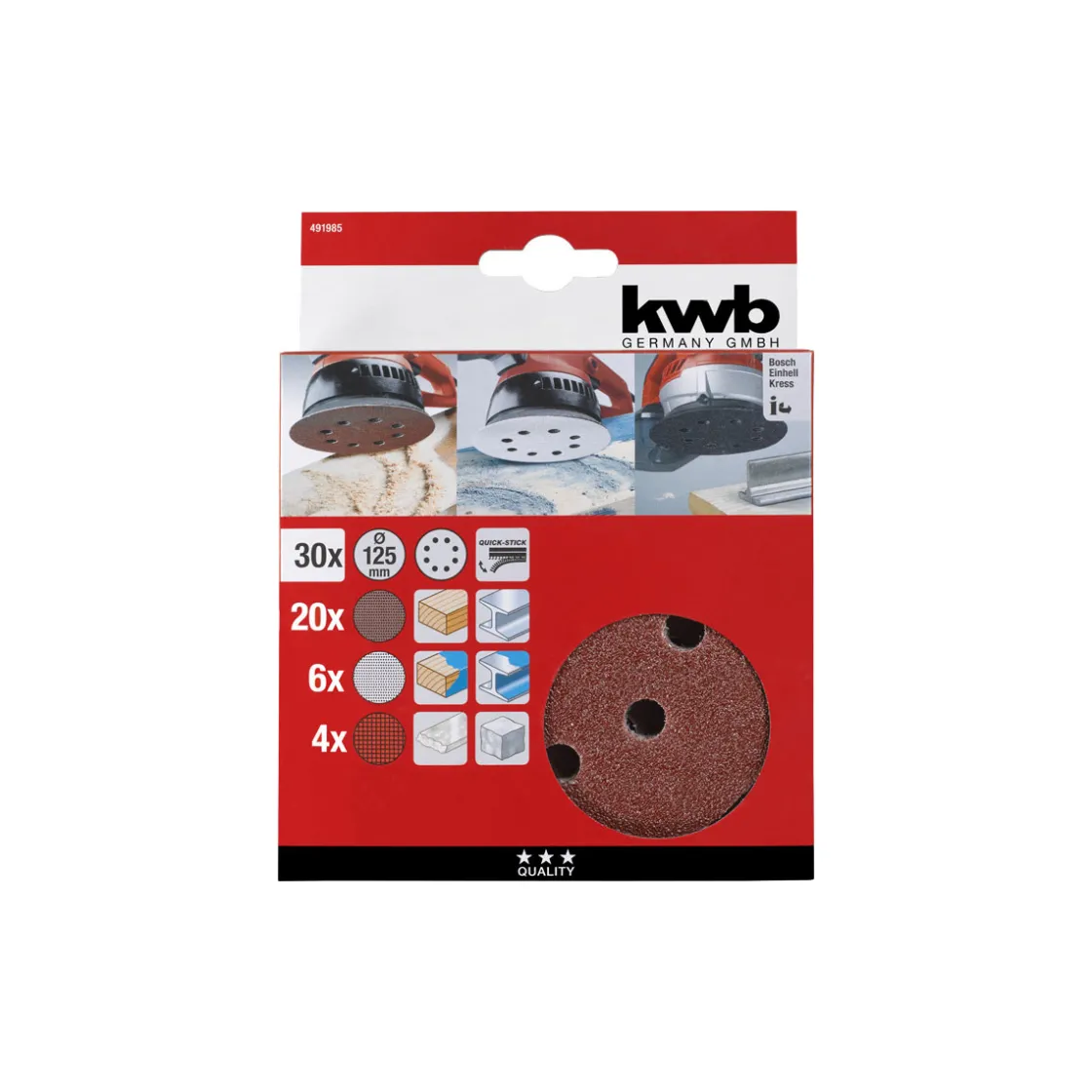 Schleifscheiben-Set Quick Stick Universal 30 teilig Durchmesser 125 mm ^ kwb Best