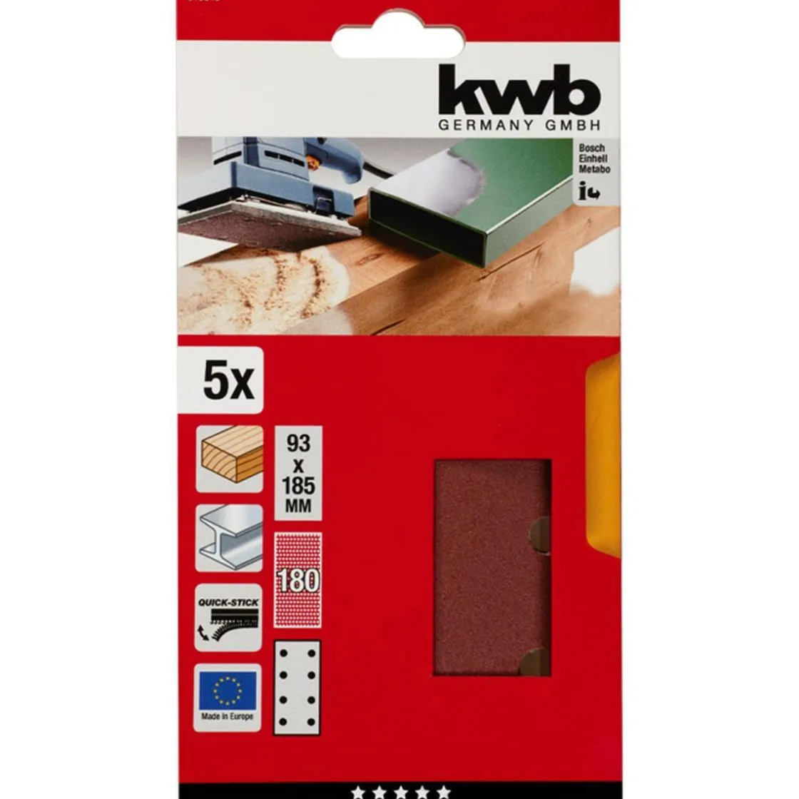 Schleifstreifen Quick-Stick Holz und Metall 93 x 185 mm K180 ^ kwb Clearance