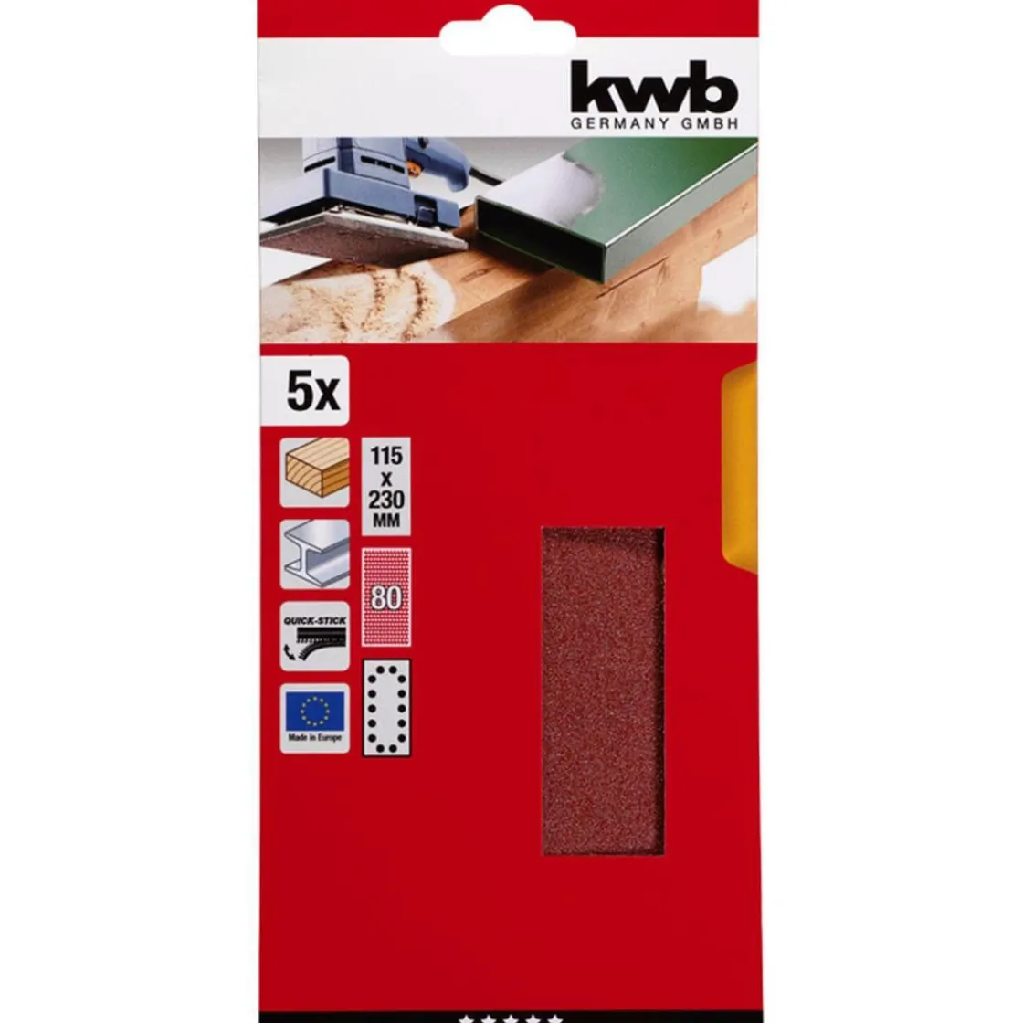 Schleifstreifen Quick-Stick Holz und Metall 115 x 230 mm K80 ^ kwb Discount