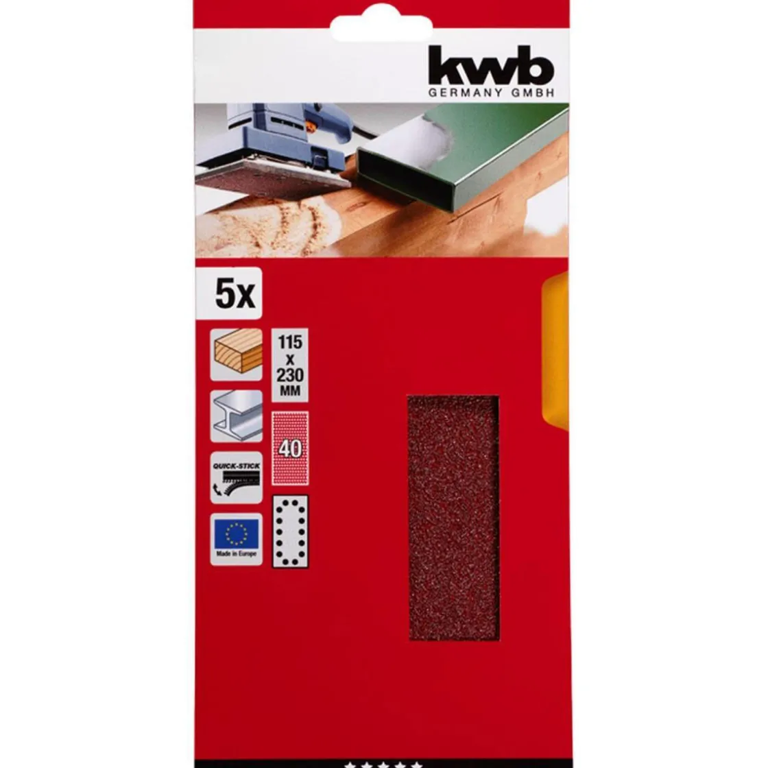 Schleifstreifen Quick-Stick Holz und Metall 115 x 230 mm K40 ^ kwb Discount