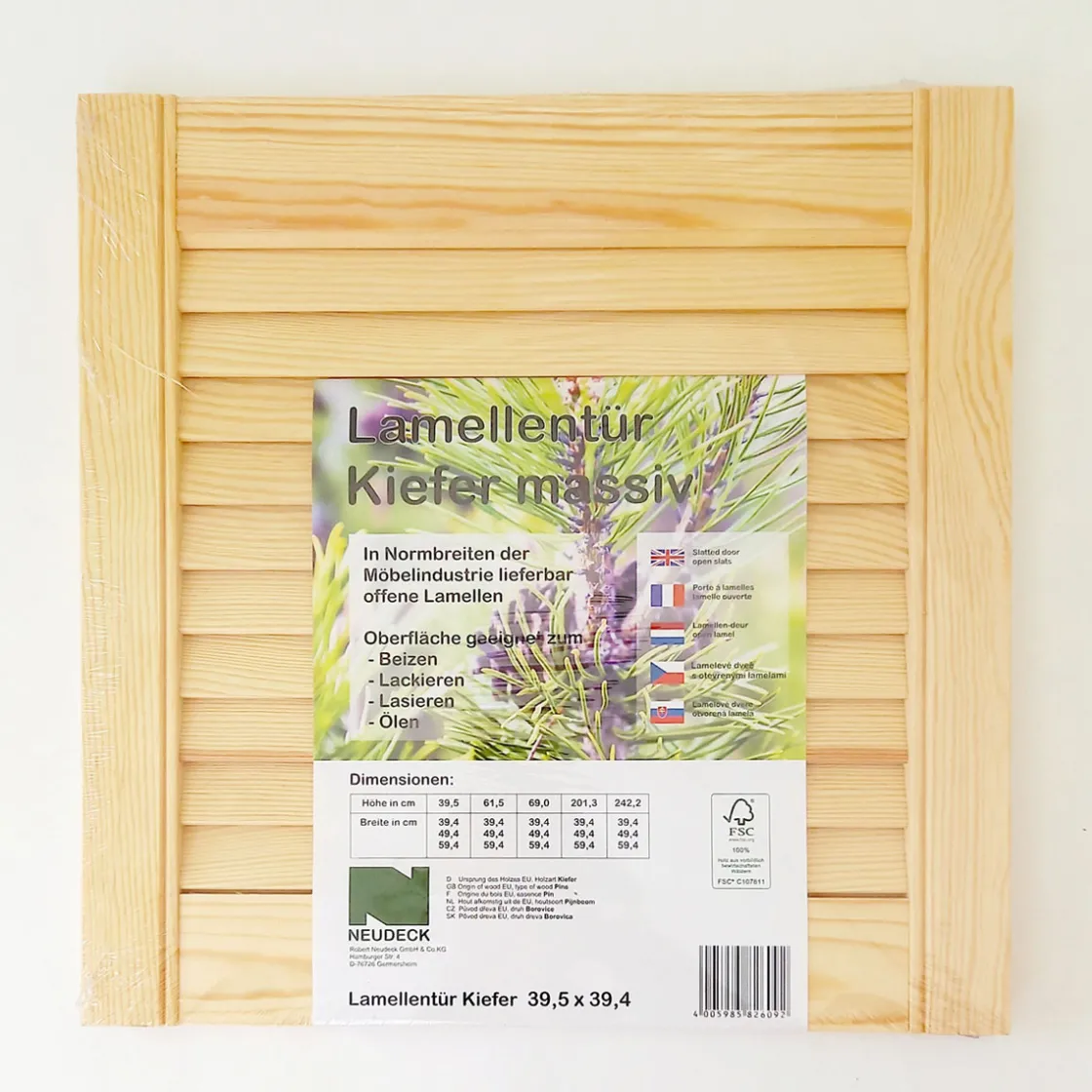Lamellentür 39,5 x 39,4 x 2 cm Kiefer massiv ^