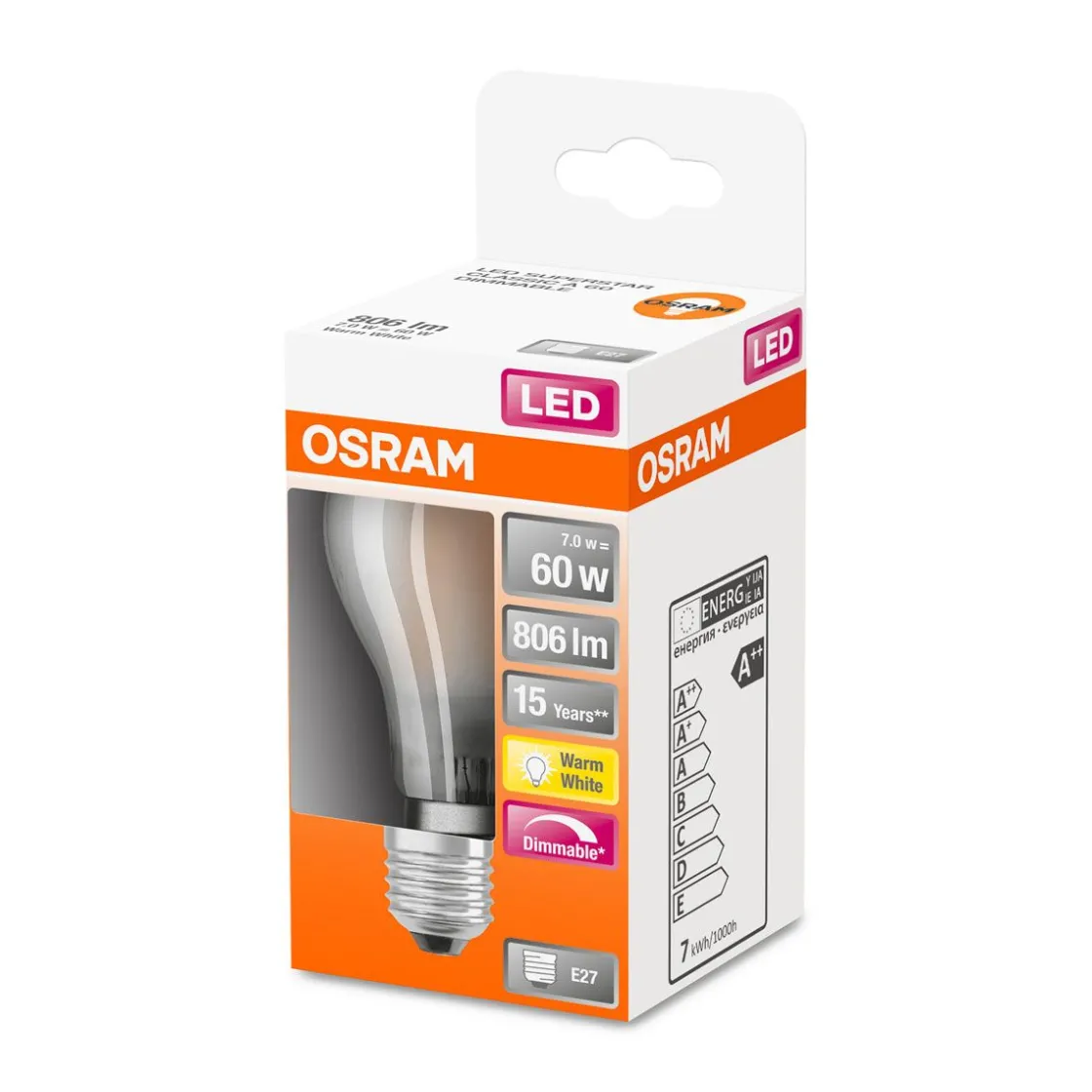 LED Gluehlampe dim E27 806lm 27K 60W Ersatz warmweiss Filament matt ^ Osram New