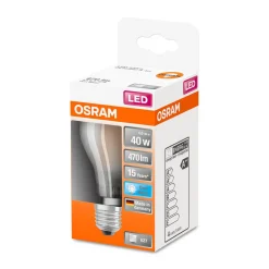 LED Gluehlampe E27 470lm 4.000K 40 WErsatz kaltweiss Filament matt ^ Osram New