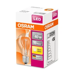 LED Gluehlampe E27 470lm 2.700K40W Ersatz warmweiss Filament klar ^ Osram Best