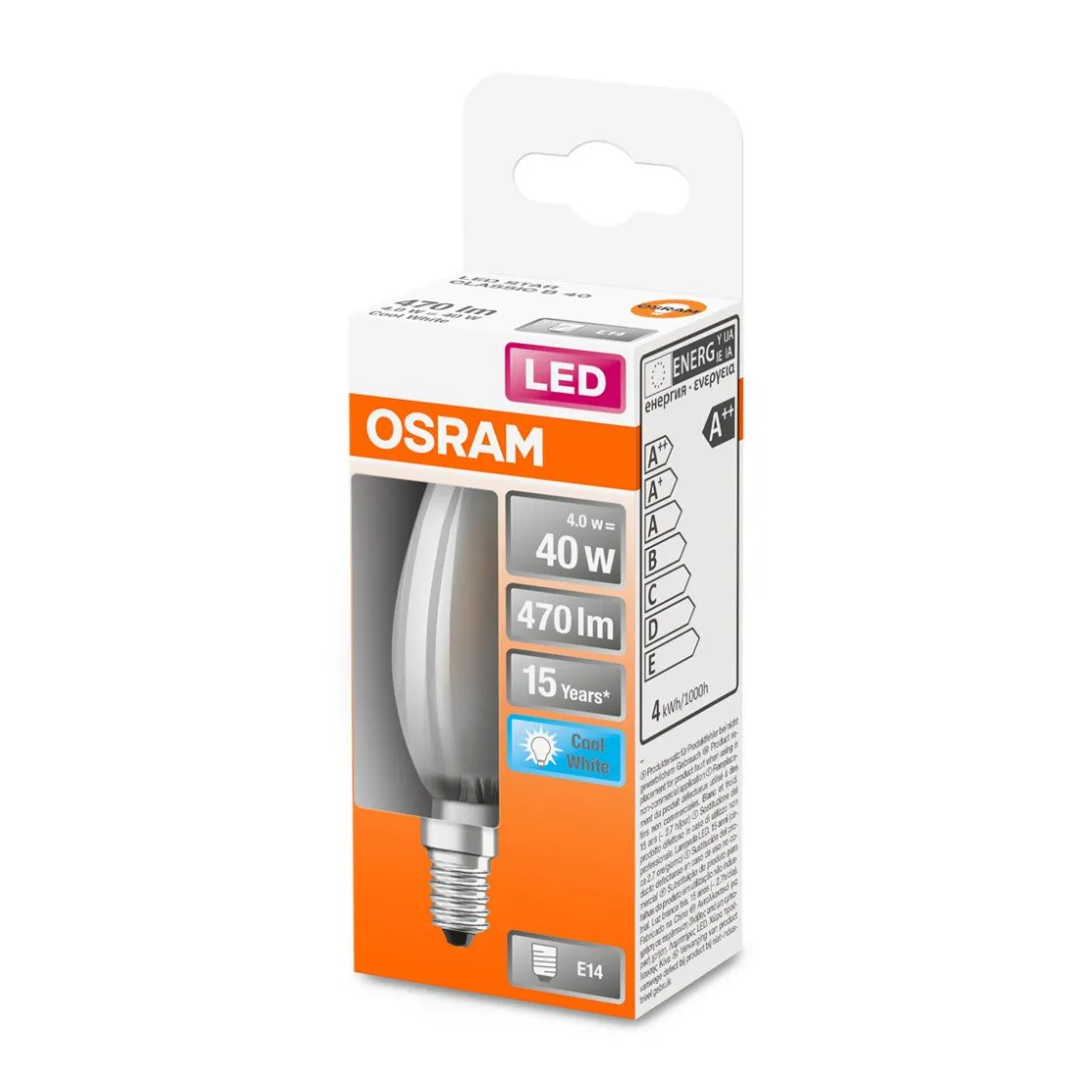 LED Kerze E14 470lm 4.000K 40 WErsatz kaltweiss Filament matt ^ Osram Clearance