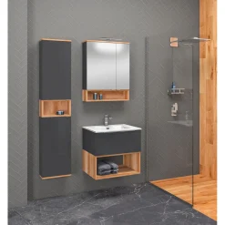 LED-Spiegelschrank Nelle anthrazit Eiche Country 60 cm ^ Outlet