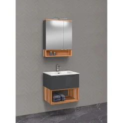 LED-Spiegelschrank Nelle anthrazit Eiche Country 60 cm ^ Outlet