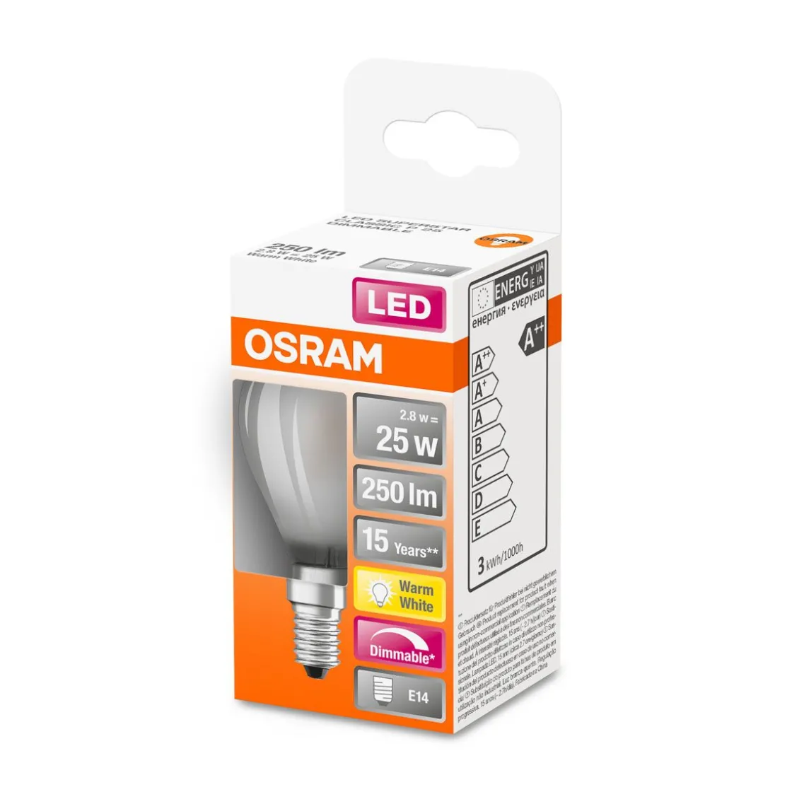 LED Tropfen dim E14 250lm 2.700K 25 WErsatz warmweiss Filament matt ^ Osram Hot