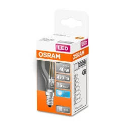 LED Tropfen E14 470lm 4.000K 40 WErsatz kaltweiss Filament klar ^ Osram Clearance