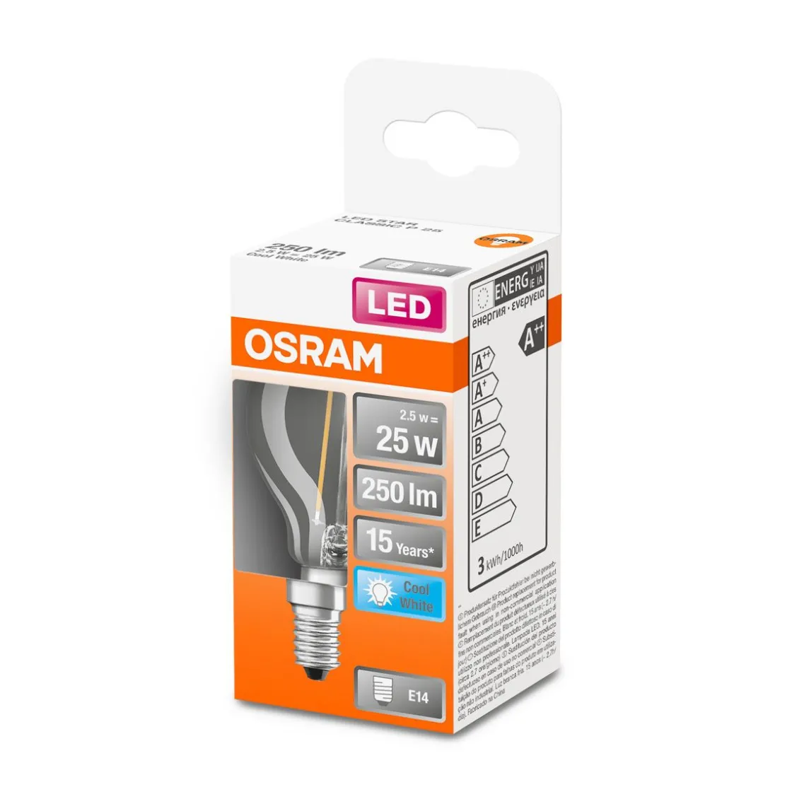 LED Tropfen E14 250lm 4.000K 25 WErsatz kaltweiss Filament klar ^ Osram Discount