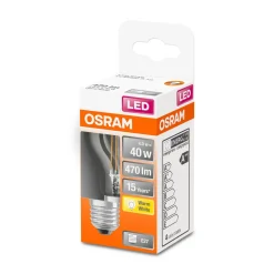 LED Tropfen E27 470lm 2.700K 40 WErsatz warmweiss Filament klar ^ Osram Hot