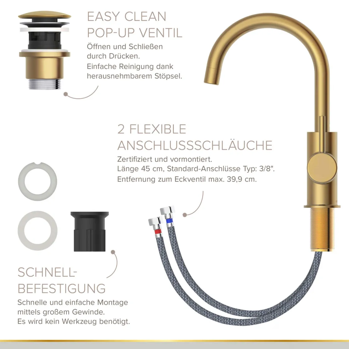 Waschtischarmatur Moana Easy-Clean Gold ^ LENZ Hot