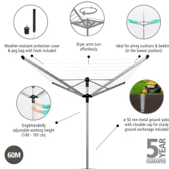 Lift-O-Matic 60 M - 50 mm Rohr mit Metall-Bodenanker & Hülle und Wäscheklammerbeutel ^