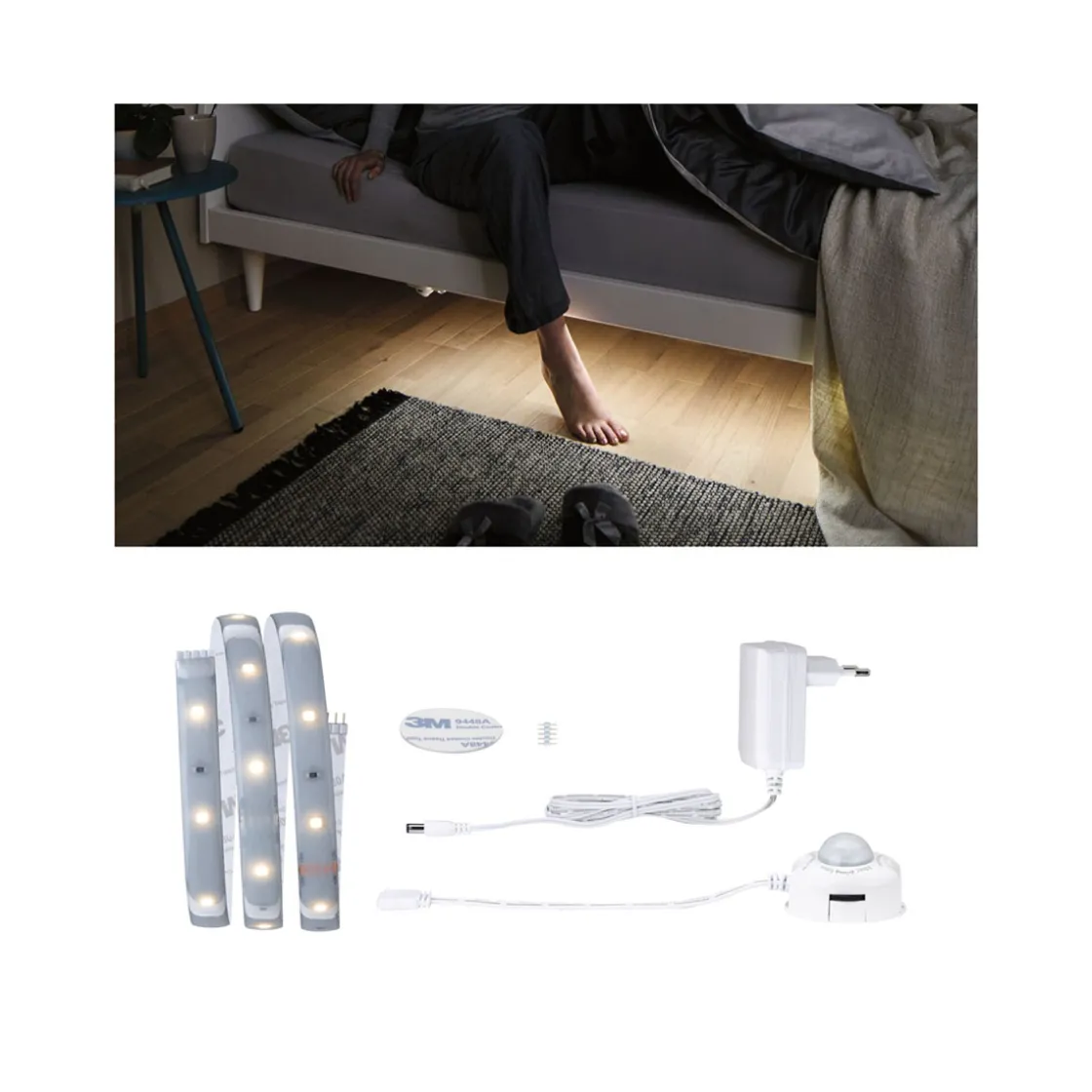 MaxLED 250 Comfort Set Bett 1m Warmweiss2700K Protect Cover IP44 4W 24V Silb ^ Paulmann New