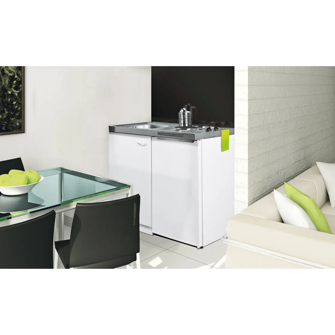 Minikueche weiss 100x60cm Pantry 100Smit Siebkorbventil ^ Respekta New