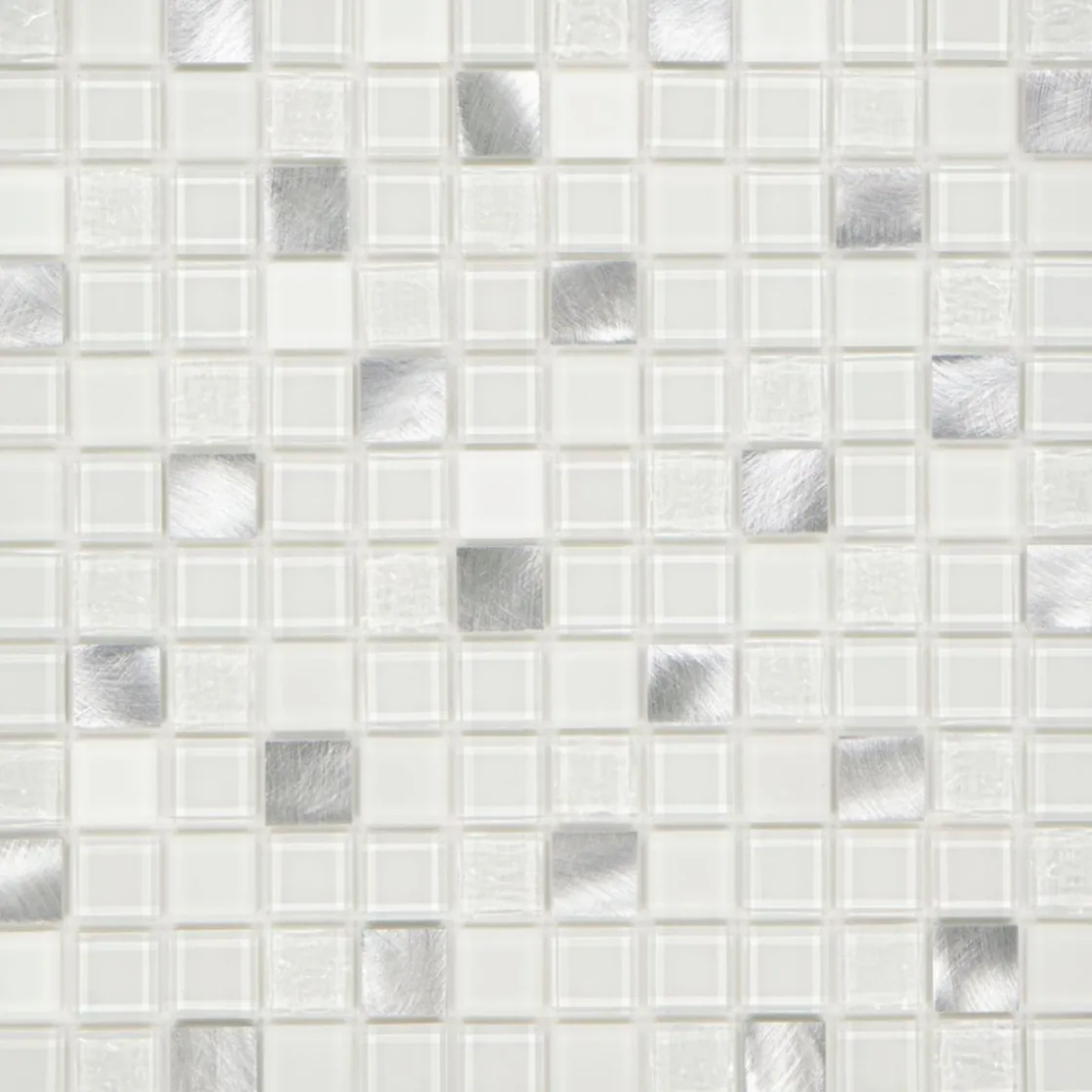 Mosaikfliese X-Glue Glas Alu-Weiß 30 x 30 cm selbstklebend ^